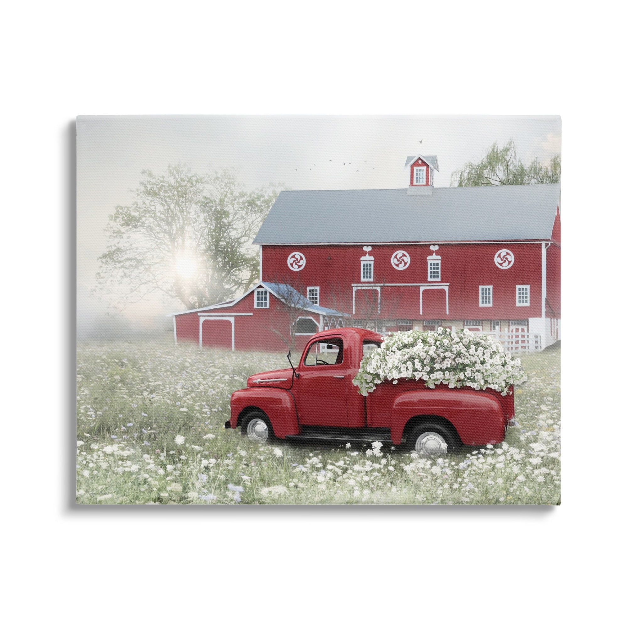 Red Truck in Floral Country Meadow Canvas Wall Art