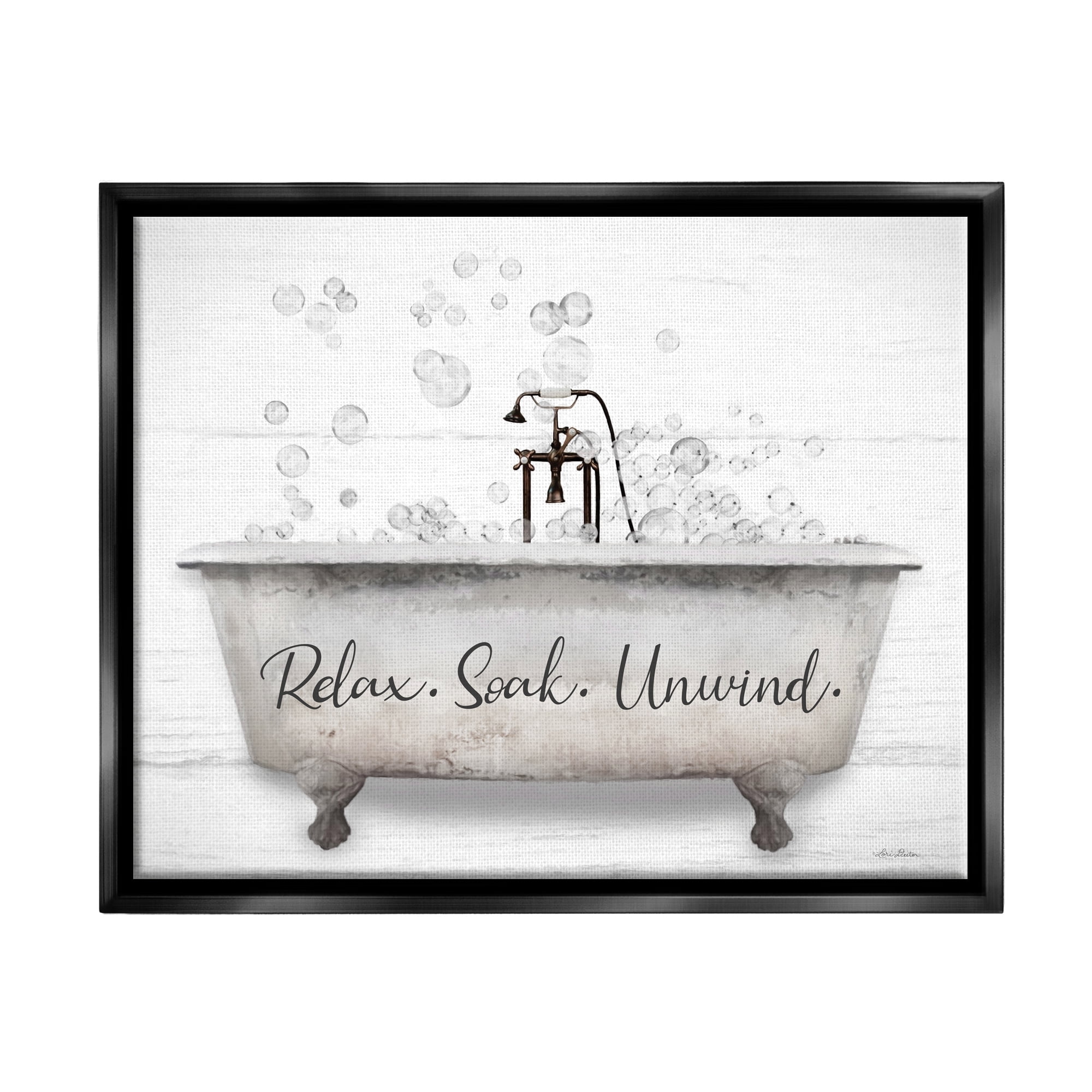 Relax Soak Unwind Bathtub Bubbles Black Floater Framed Canvas Print