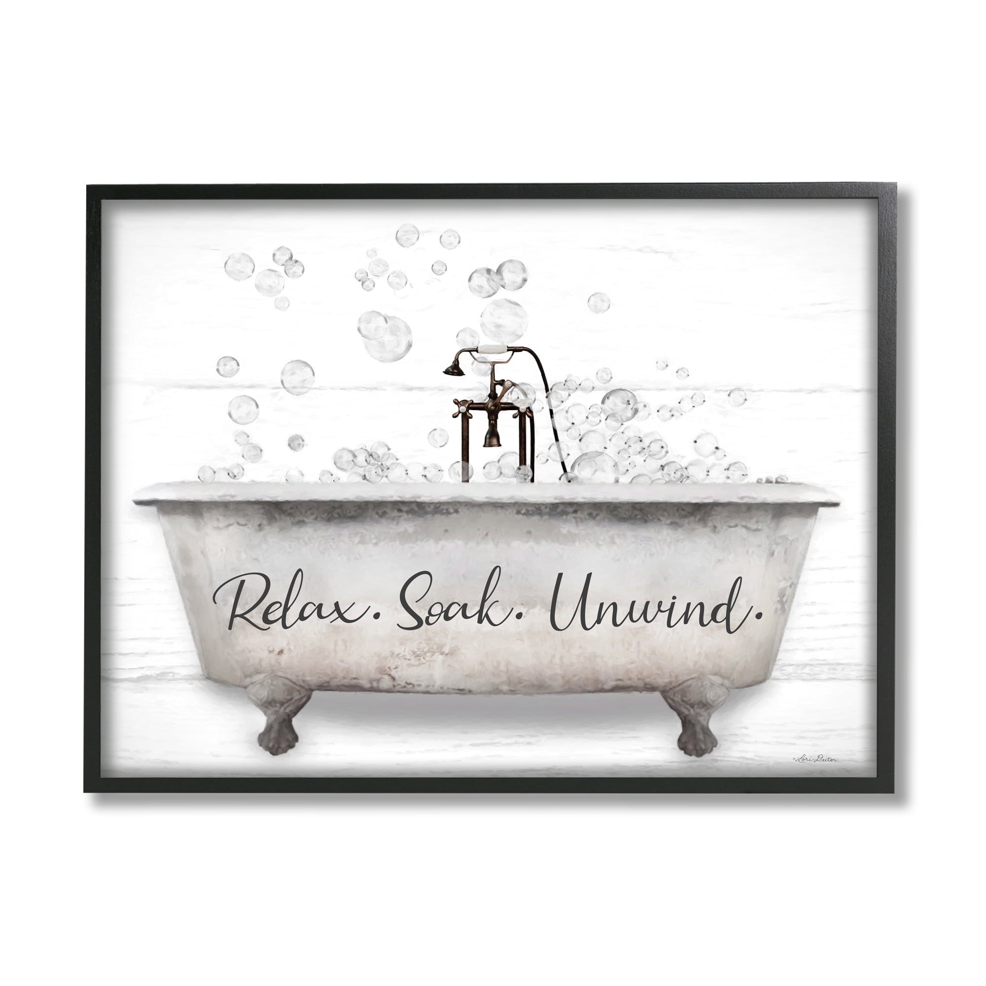 Relax Soak Unwind Bathtub Bubbles Canvas Print with Black Frame
