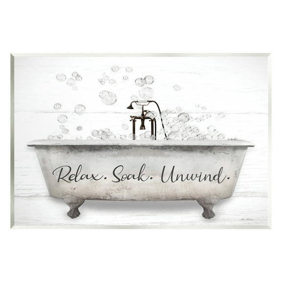 Stupell Relax Soak Unwind Bathtub Bubbles Typography Painting Wall Plaque Unframed Art Print Wall Art