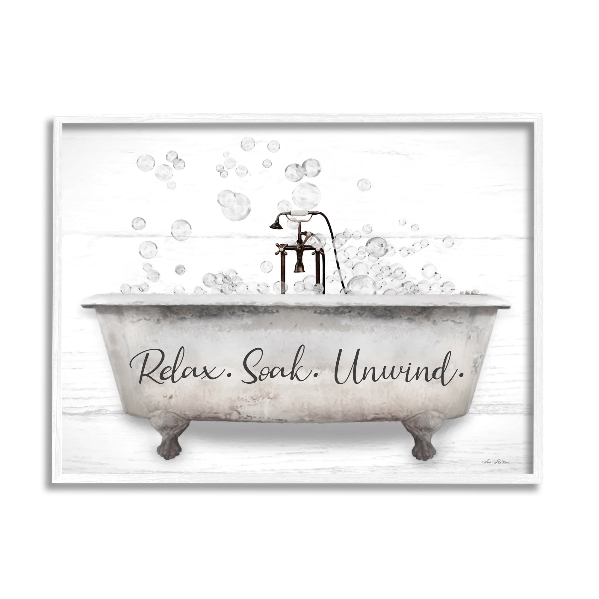 Relax Soak Unwind Bathtub Bubbles White Framed Canvas Print