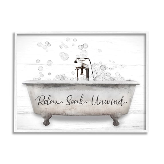 Stupell Relax Soak Unwind Bathtub Bubbles Typography Painting White Framed Art Print Wall Art