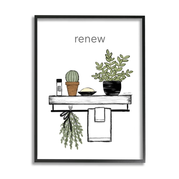 Stupell Renew Bathroom Botanical Spa Plants Typography Painting Black Framed Art Print Wall Art
