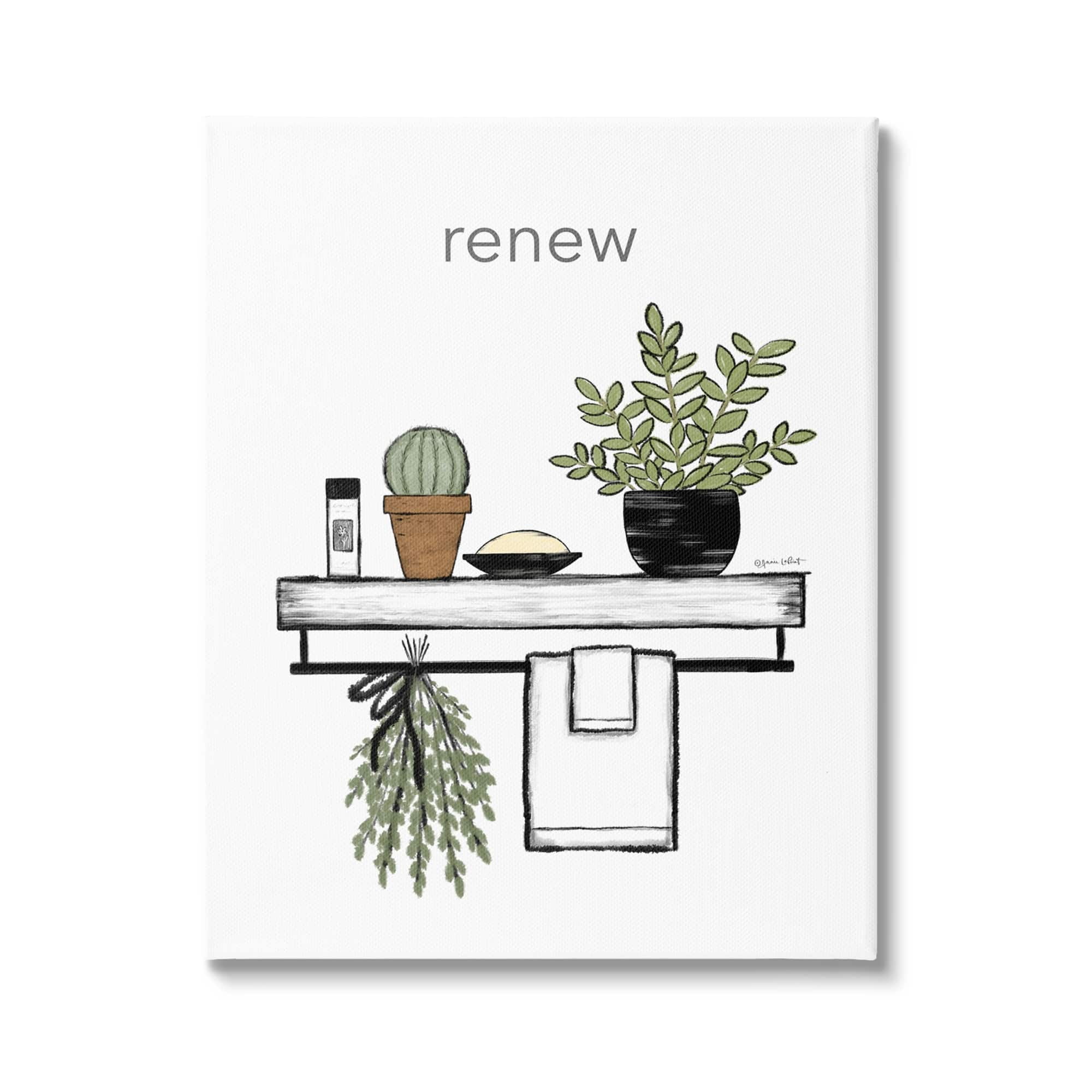 Stupell Renew Bathroom Botanical Spa Plants Typography Painting Gallery Wrapped Canvas Print Wall Art
