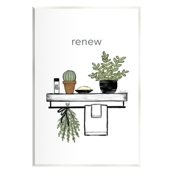 Stupell Renew Bathroom Botanical Spa Plants Typography Painting Wall Plaque Unframed Art Print Wall Art