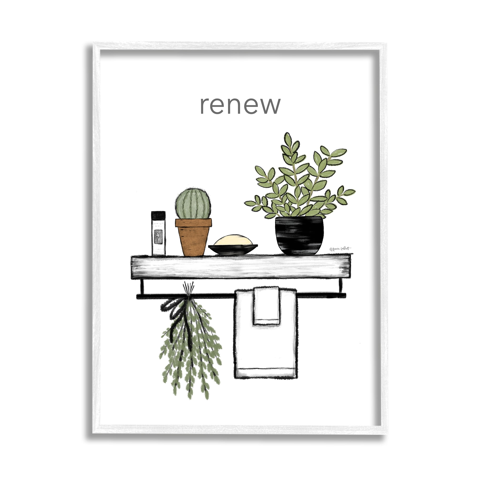 Stupell Renew Bathroom Botanical Spa Plants Typography Painting White Framed Art Print Wall Art
