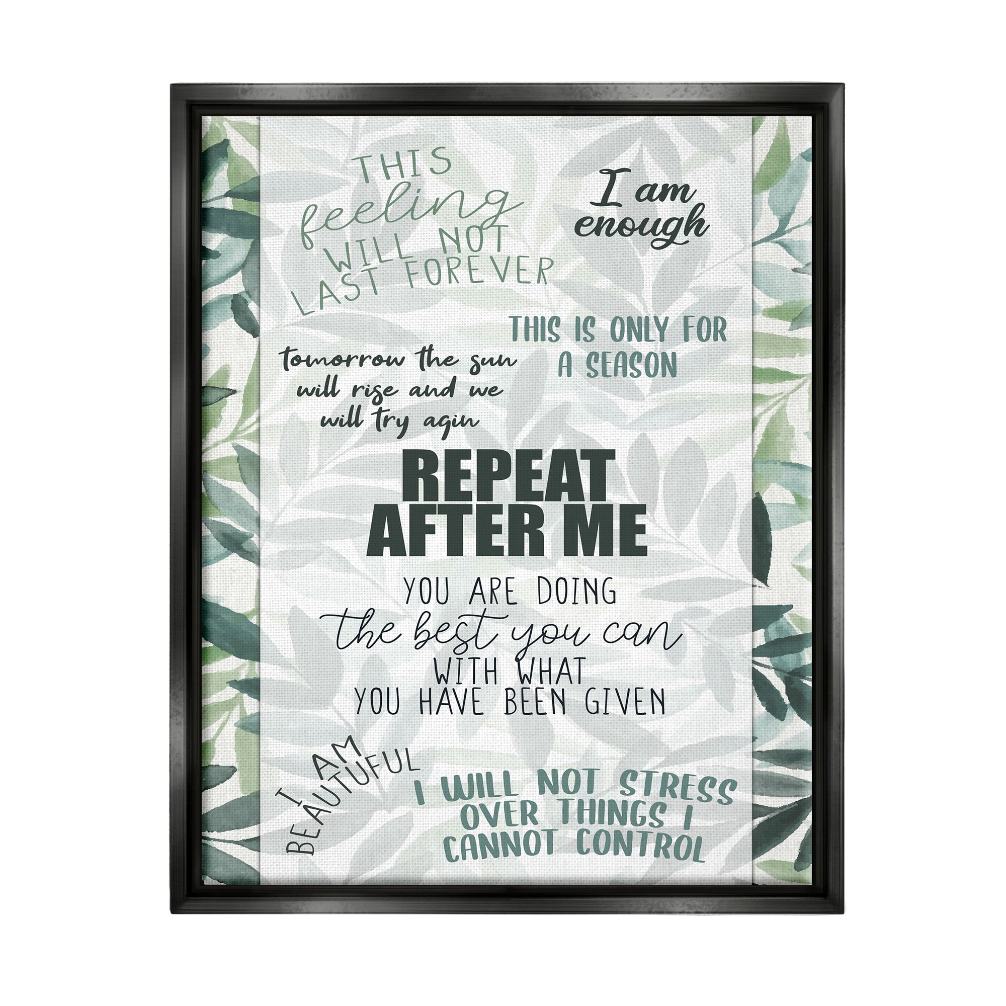 Stupell Repeat After Me Uplifting Motivational Botanical & Floral Painting Black Floater Framed Art Print Wall Art