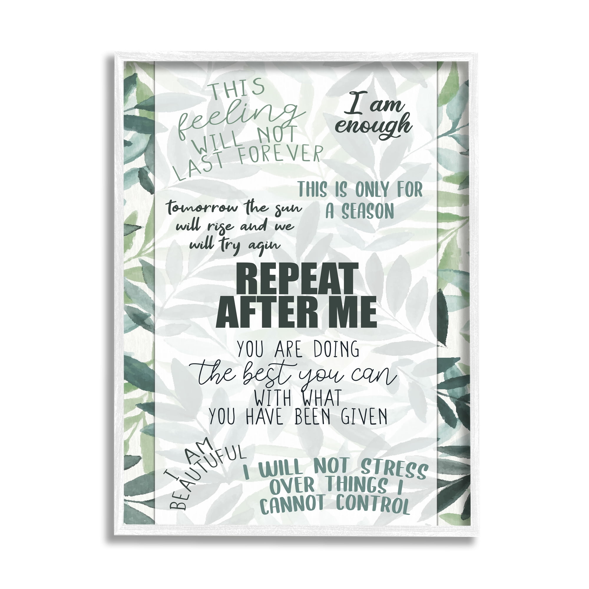 Stupell Repeat After Me Uplifting Motivational Botanical & Floral Painting White Framed Art Print Wall Art
