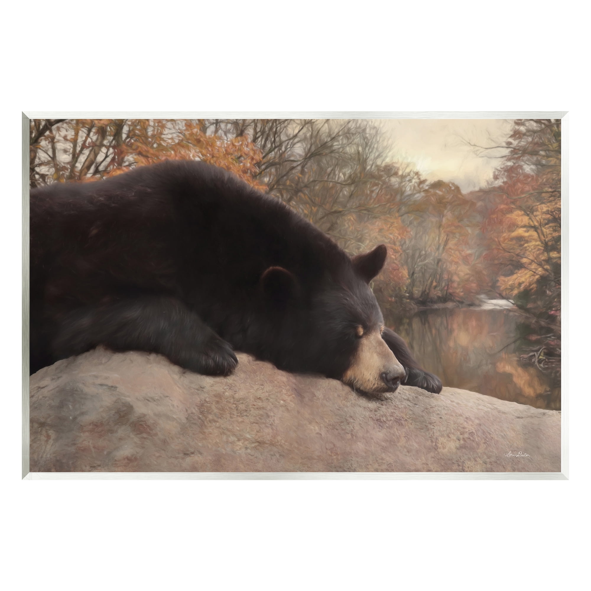 Stupell Resting Bear Autumn Foliage Lake Animals & Insects Photography Wall Plaque Unframed Art Print Wall Art