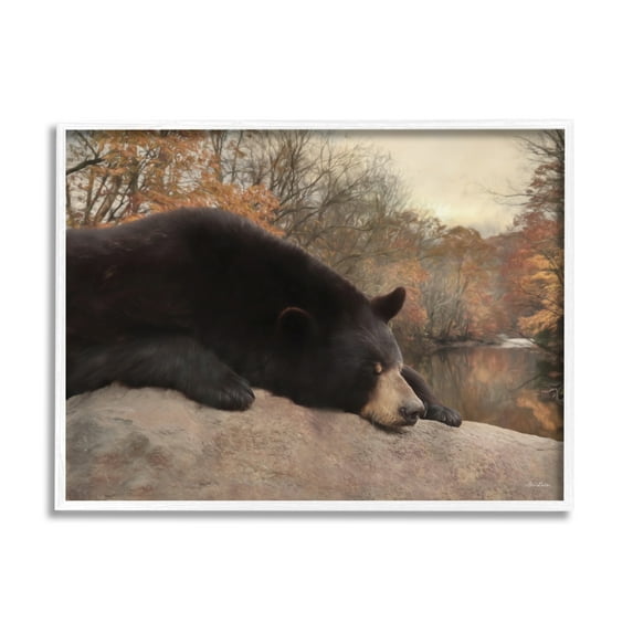 Stupell Resting Bear Autumn Foliage Lake Animals & Insects Photography White Framed Art Print Wall Art