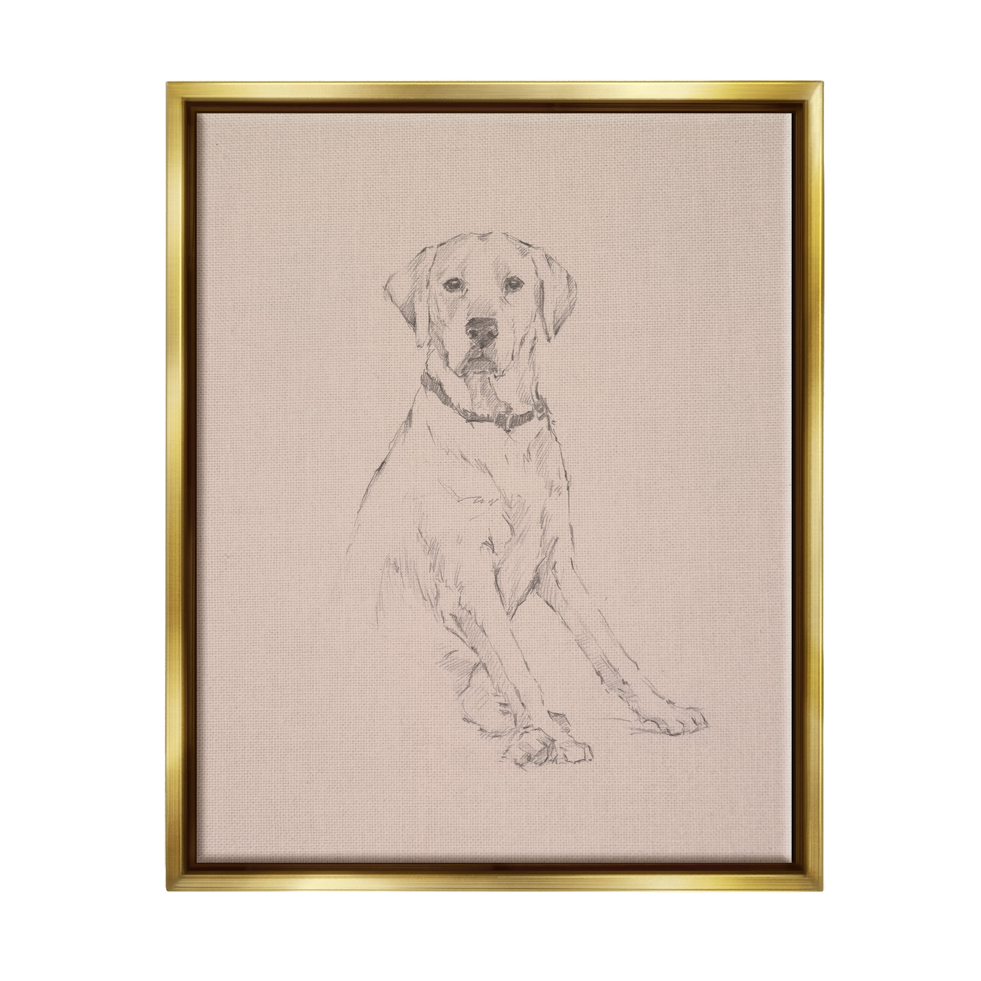 Stupell Retriever Dog Minimal Drawing Animals & Insects Drawing Gold Floater Framed Art Print Wall Art