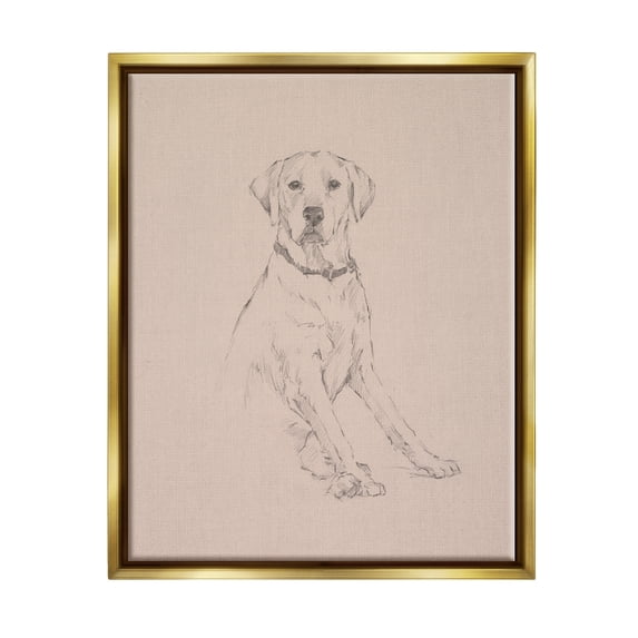 Stupell Retriever Dog Minimal Drawing Animals & Insects Drawing Gold Floater Framed Art Print Wall Art