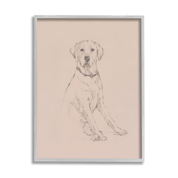 Stupell Retriever Dog Minimal Drawing Animals & Insects Drawing Gray Framed Art Print Wall Art