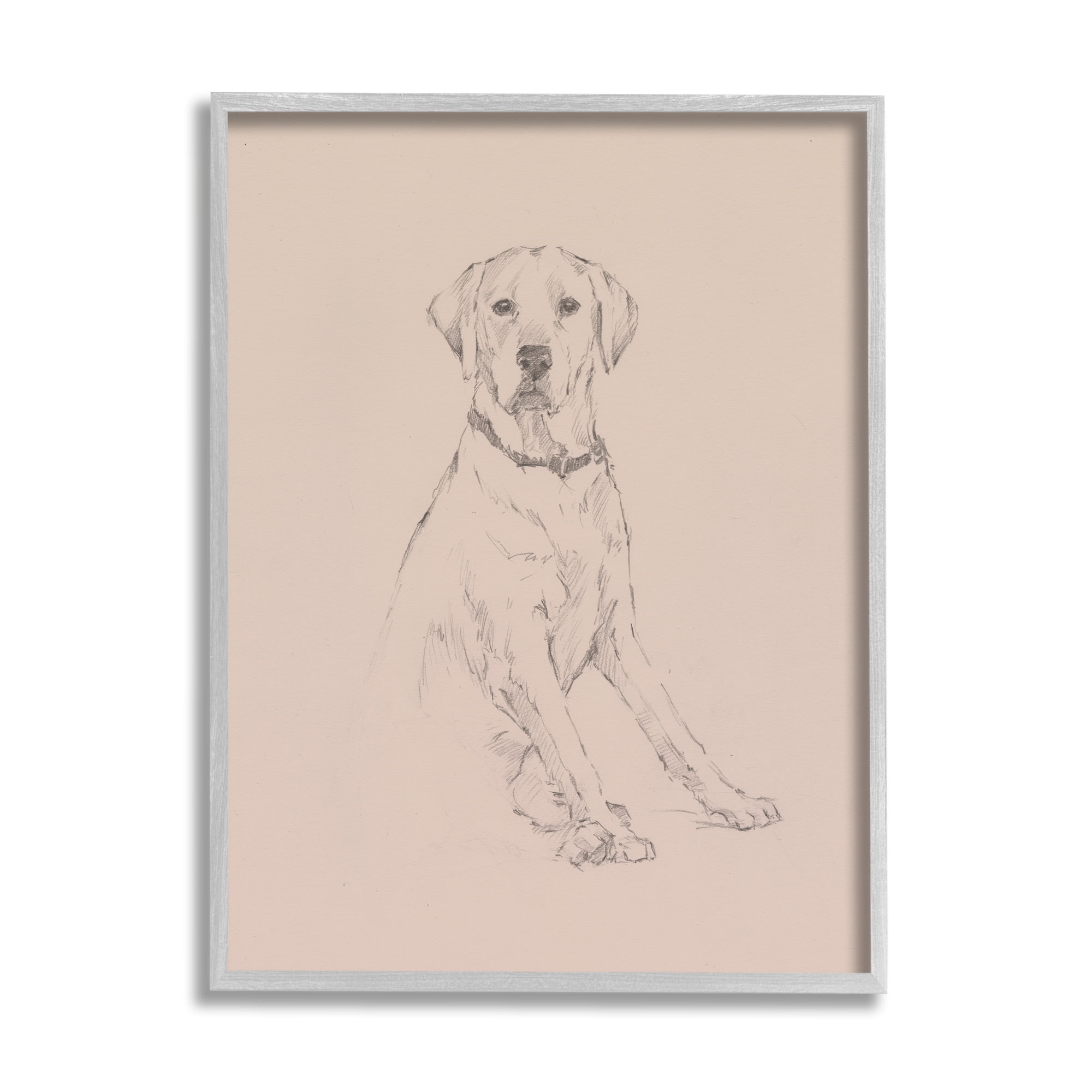 Stupell Retriever Dog Minimal Drawing Animals & Insects Drawing Gray Framed Art Print Wall Art