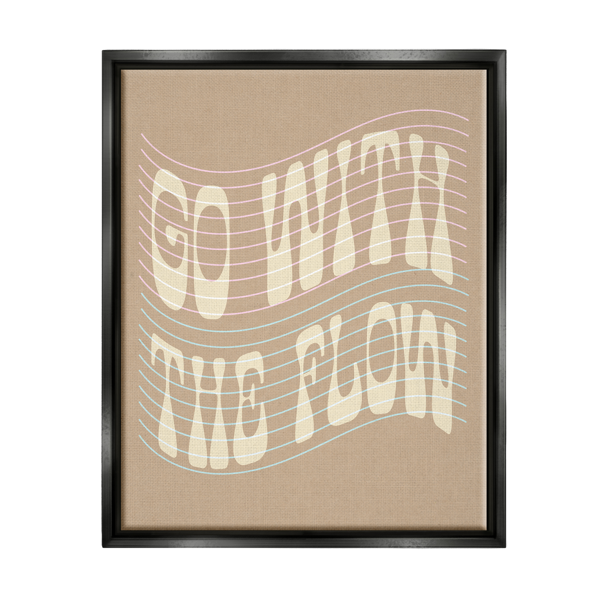 Stupell Retro Go With The Flow Stripes Inspirational Painting Black Floater Framed Art Print Wall Art