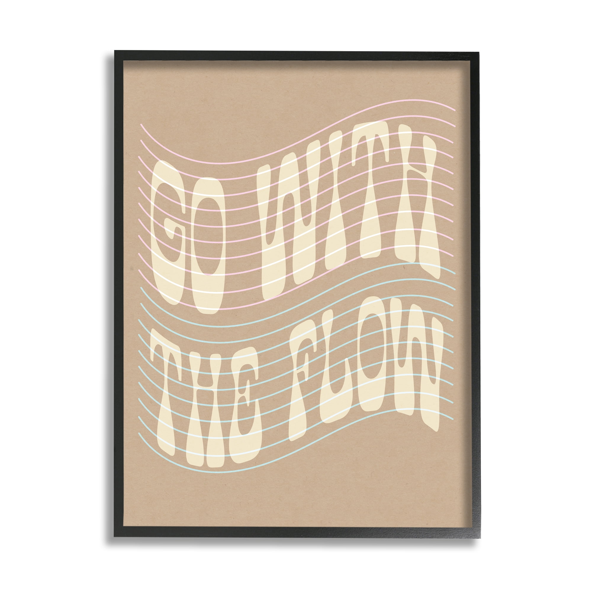 Stupell Retro Go With The Flow Stripes Inspirational Painting Black Framed Art Print Wall Art