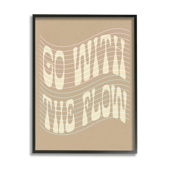 Stupell Retro Go With The Flow Stripes Inspirational Painting Black Framed Art Print Wall Art