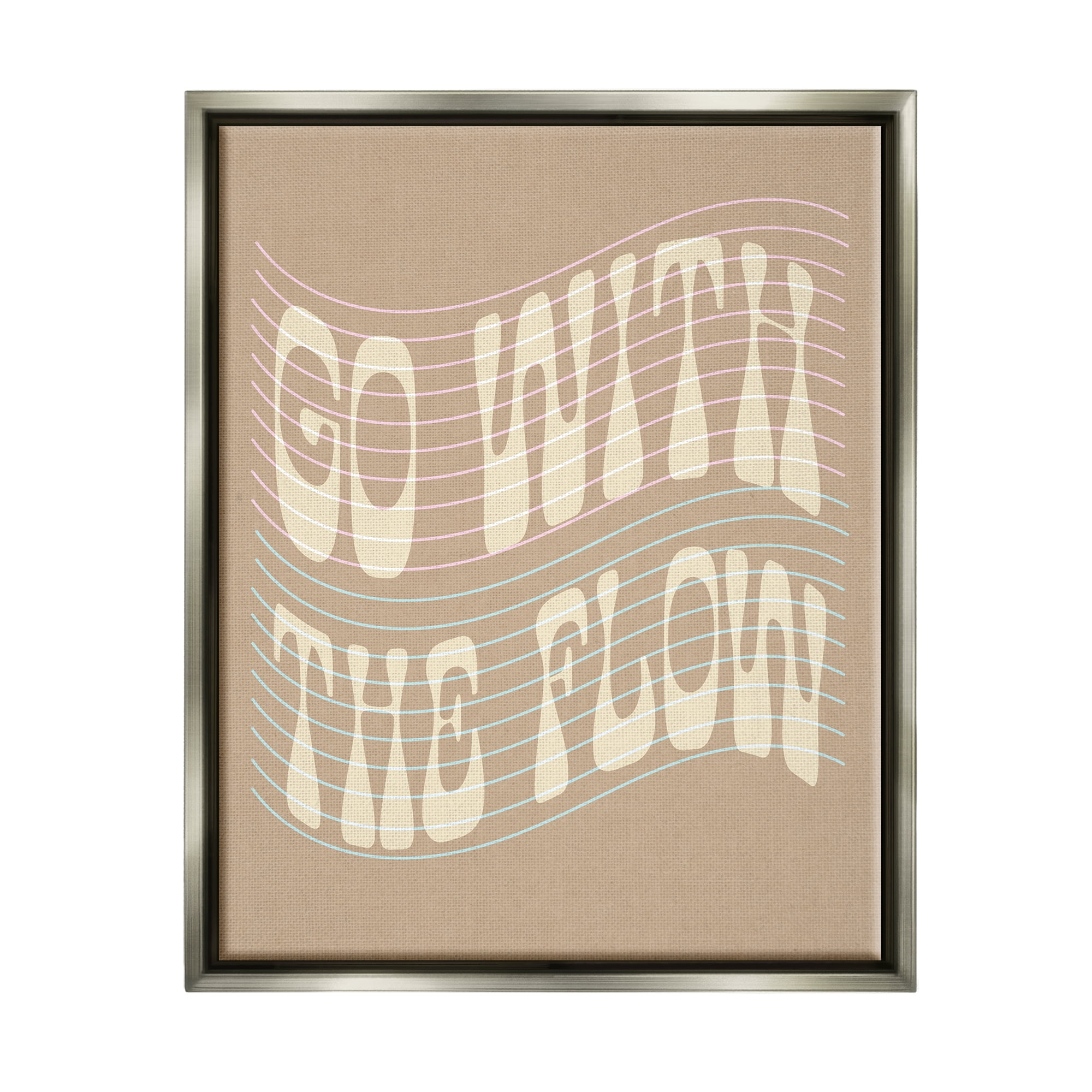 Stupell Retro Go With The Flow Stripes Inspirational Painting Gray Floater Framed Art Print Wall Art
