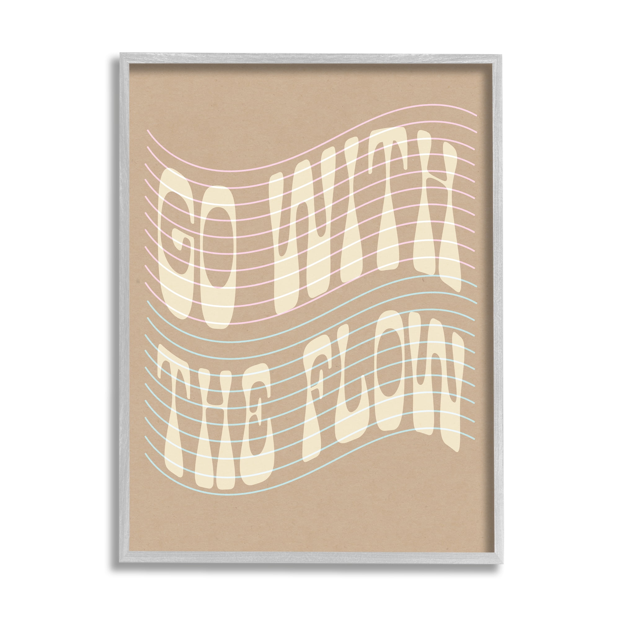 Stupell Retro Go With The Flow Stripes Inspirational Painting Gray Framed Art Print Wall Art