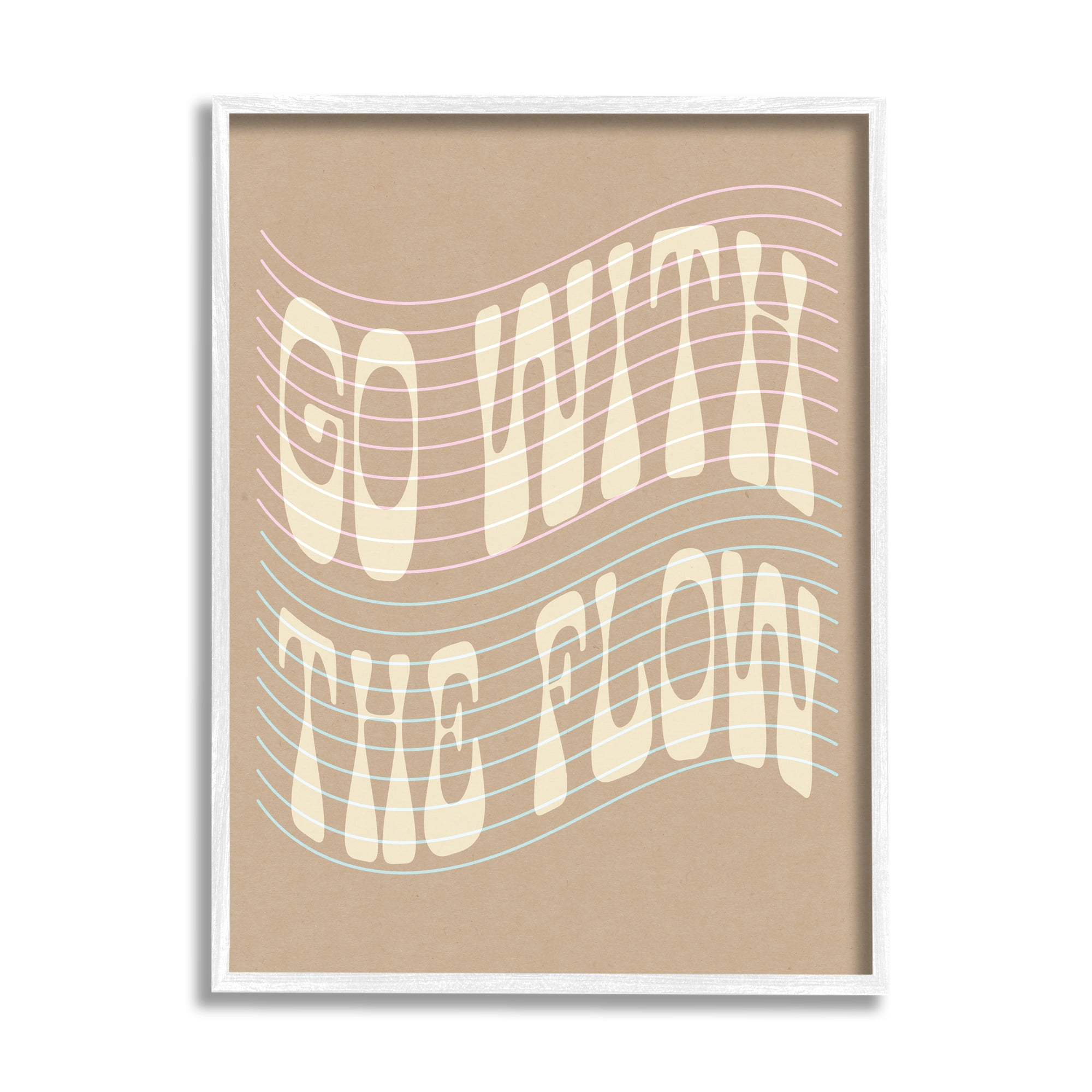 Stupell Retro Go With The Flow Stripes Inspirational Painting White Framed Art Print Wall Art