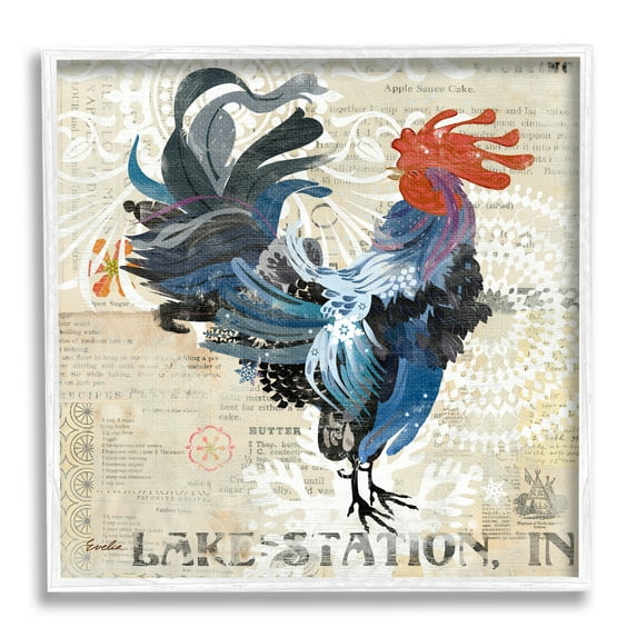 Stupell Retro Rooster Farmhouse Kitchen Animals & Insects Painting White Framed Art Print Wall Art