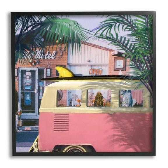 Stupell Retro Summer Palms Vacation Landscape Photography Black Framed Art Print Wall Art