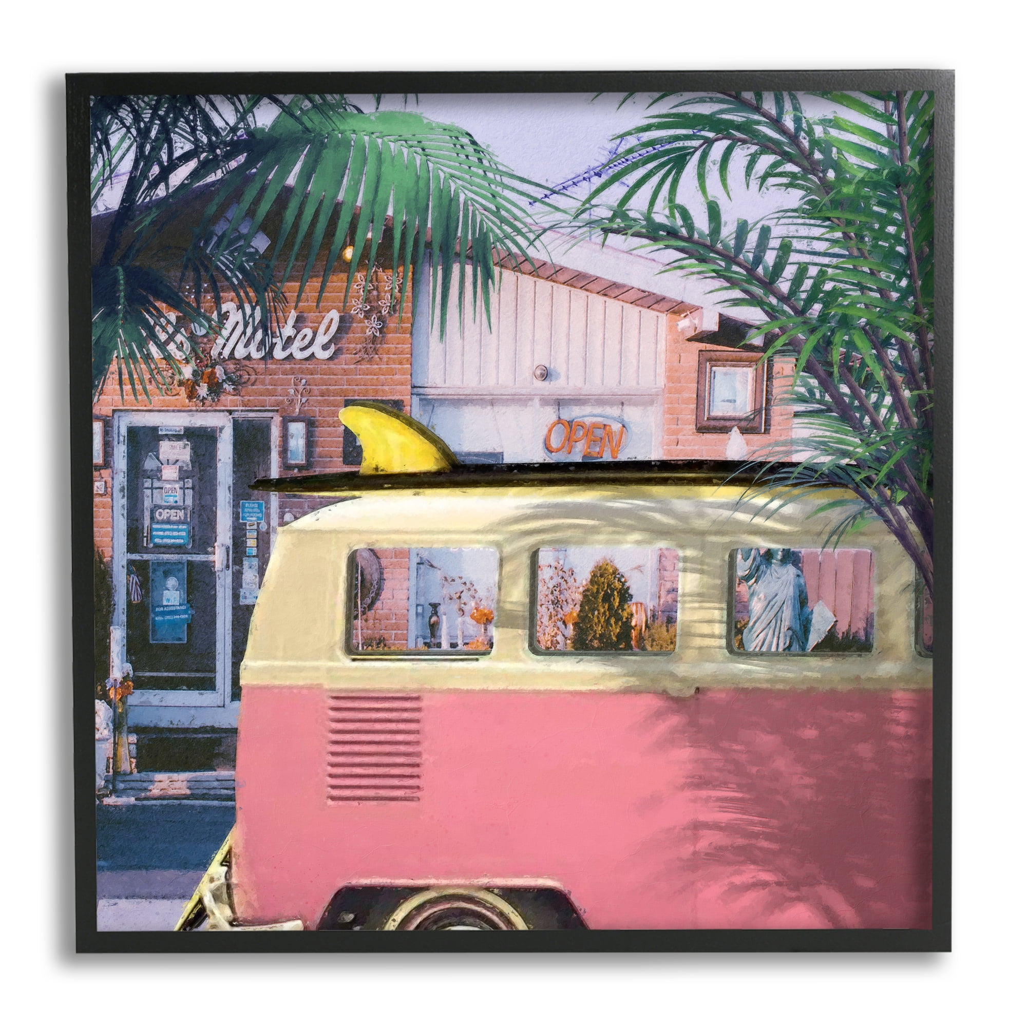 Stupell Retro Summer Palms Vacation Landscape Photography Black Framed Art Print Wall Art