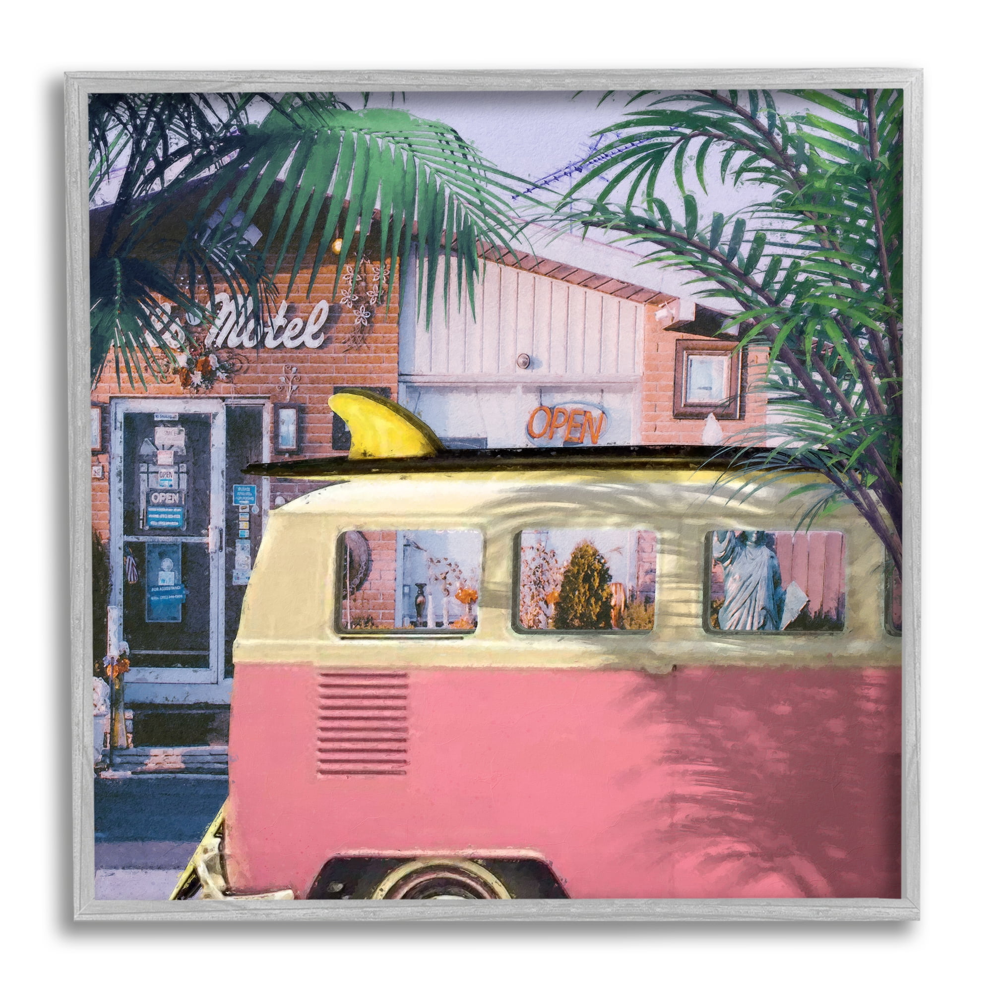 Stupell Retro Summer Palms Vacation Landscape Photography Gray Framed Art Print Wall Art