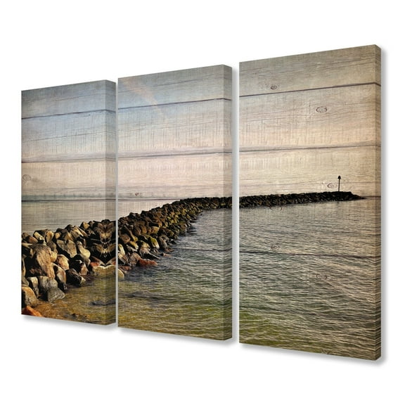 Stupell Rock Path Ocean Planked Look Photography, 3pc Multi Piece Canvas Wall Art Set, 16 x 24 - Multi-color - 17 x 24