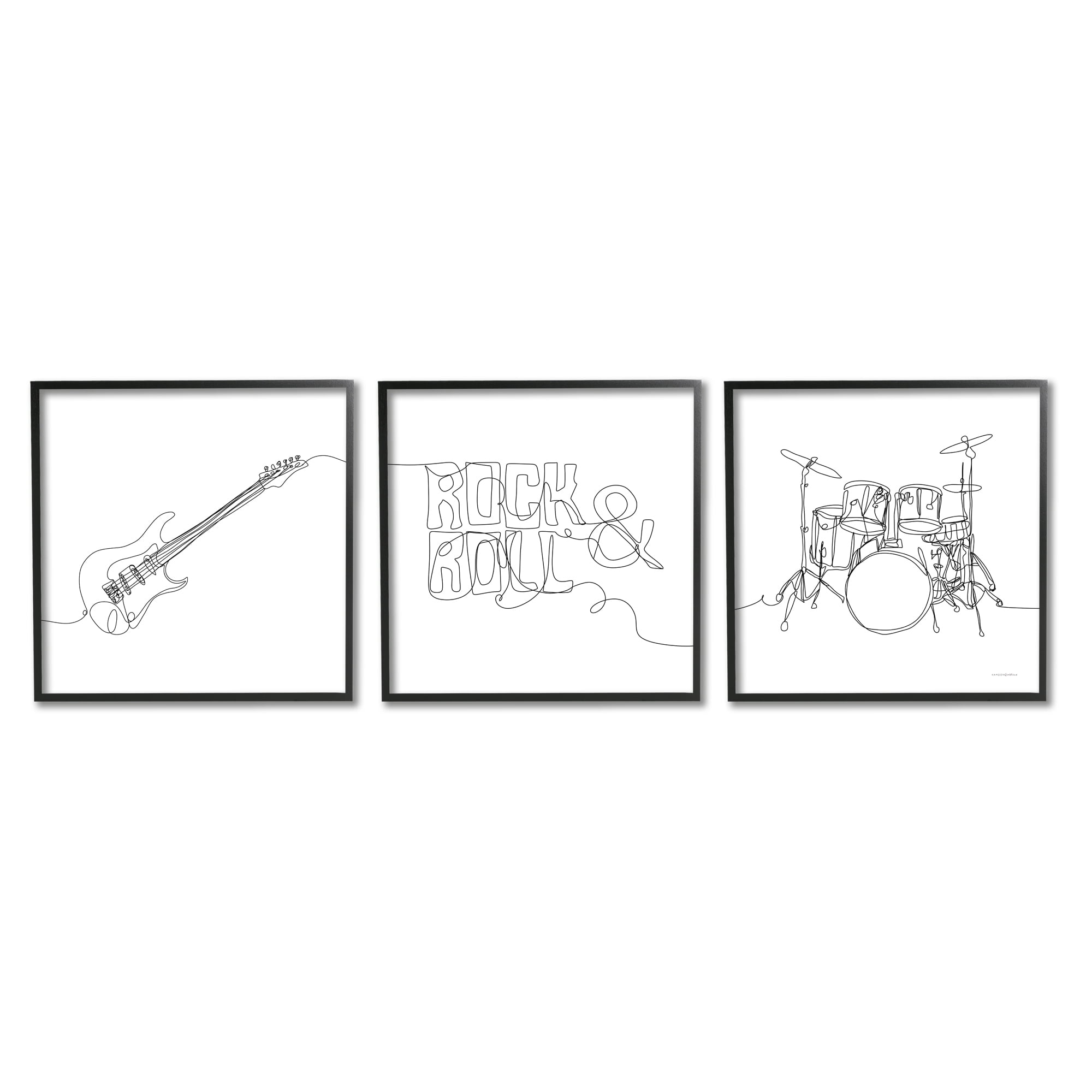 Stupell Rock & Roll Musical Instrument Doodles Beauty & Fashion Painting Black Framed Art Print Wall Art, Set of 3