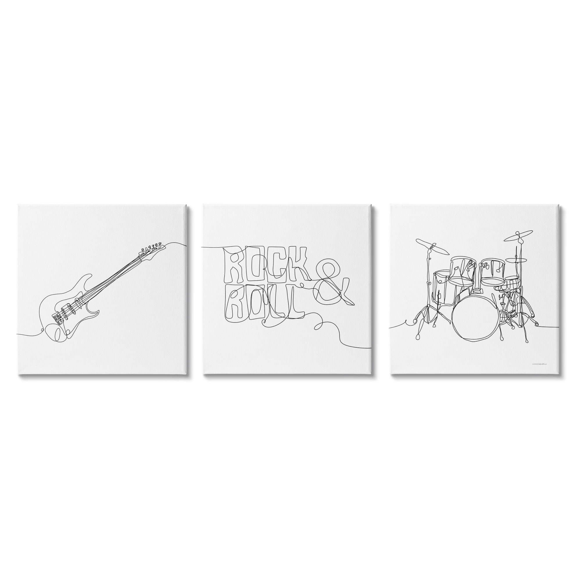 Stupell Rock & Roll Musical Instrument Doodles Beauty & Fashion Painting Gallery Wrapped Canvas Print Wall Art, Set of 3