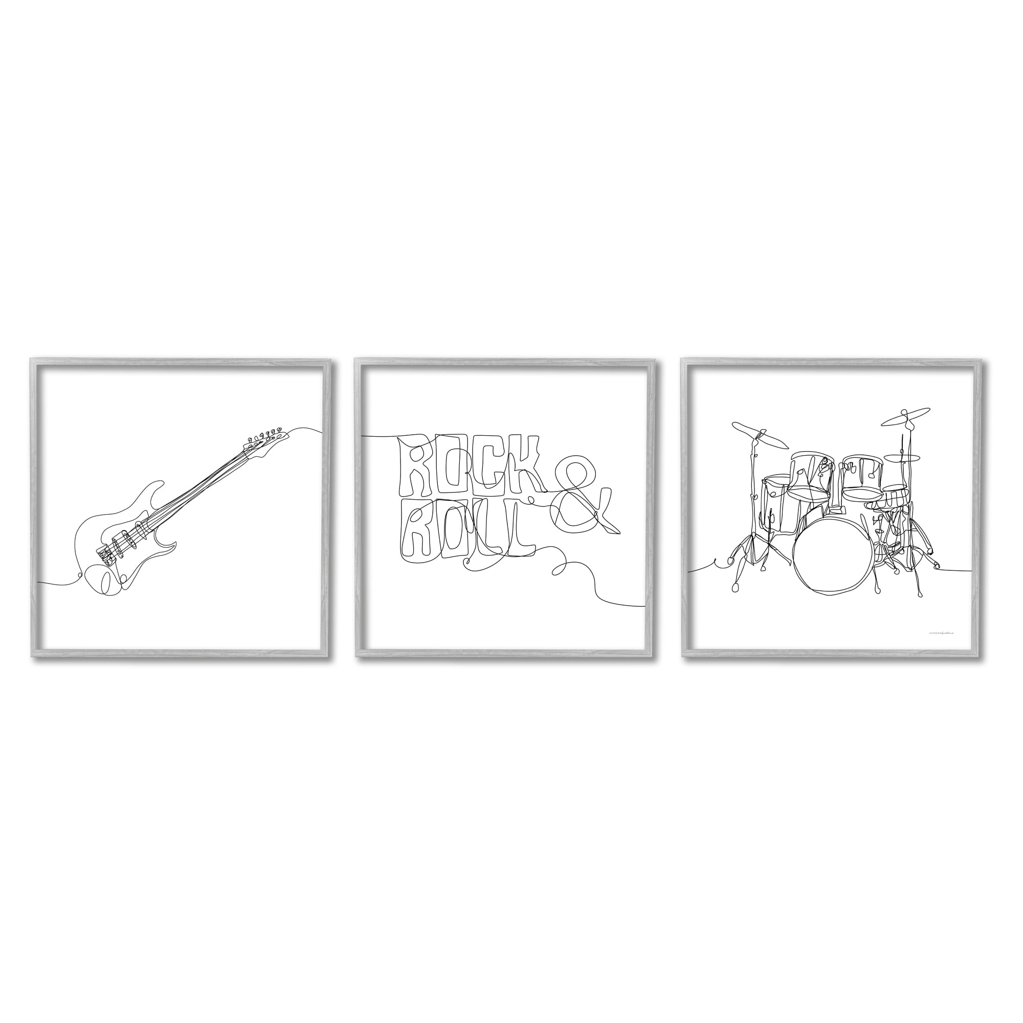 Stupell Rock & Roll Musical Instrument Doodles Beauty & Fashion Painting Gray Framed Art Print Wall Art, Set of 3