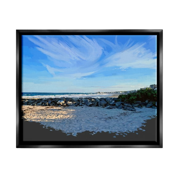 Stupell Rocky Beach Coast Horizon Sky Landscape Painting Black Floater Framed Art Print Wall Art