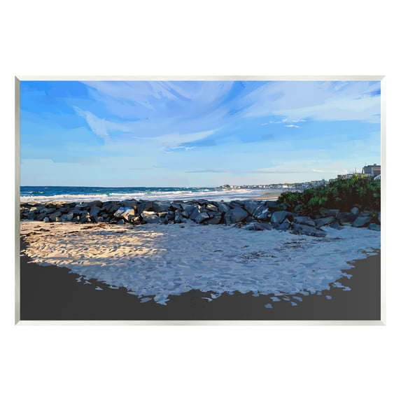 Stupell Rocky Beach Coast Horizon Sky Landscape Painting Wall Plaque Unframed Art Print Wall Art