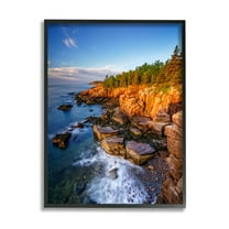 Stupell Rocky Cliffs Shore Beach Foam Landscape Photography Black Framed Art Print Wall Art