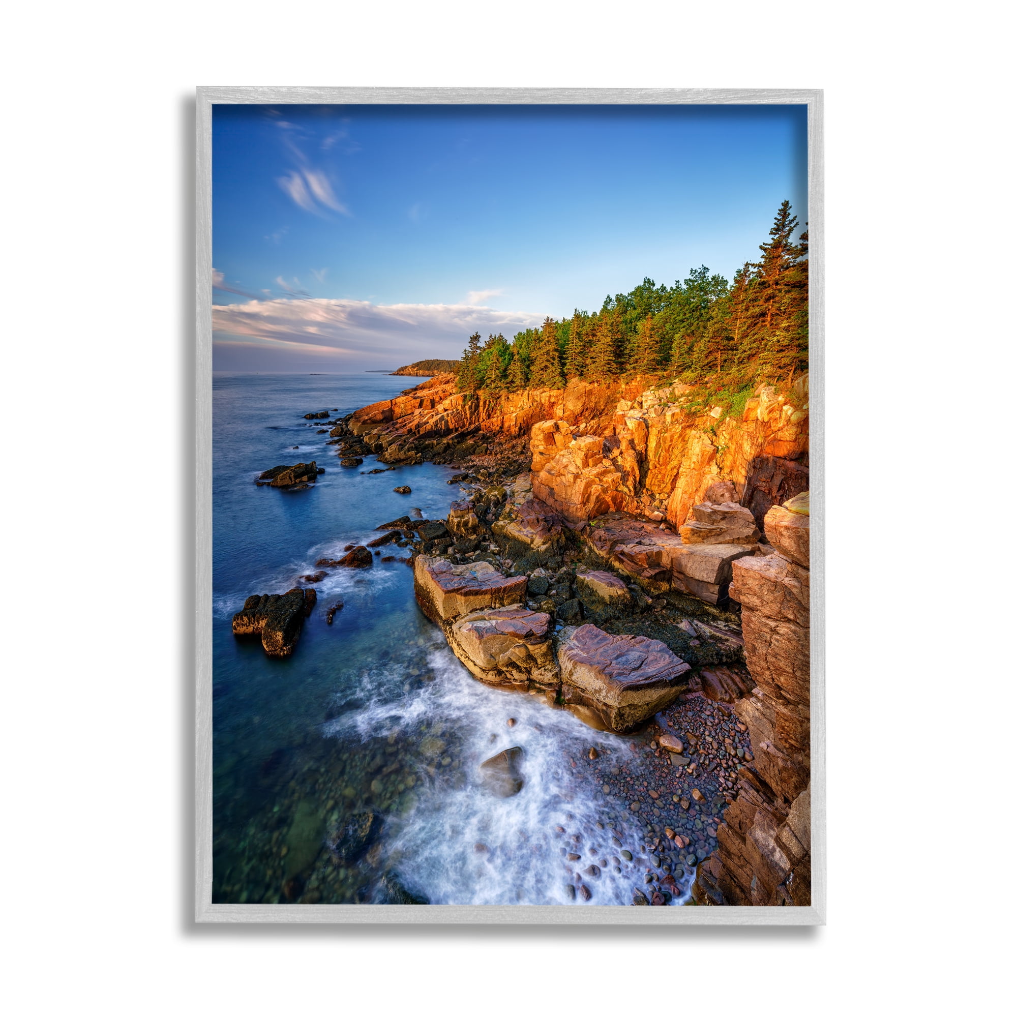 Stupell Rocky Cliffs Shore Beach Foam Landscape Photography Gray Framed Art Print Wall Art