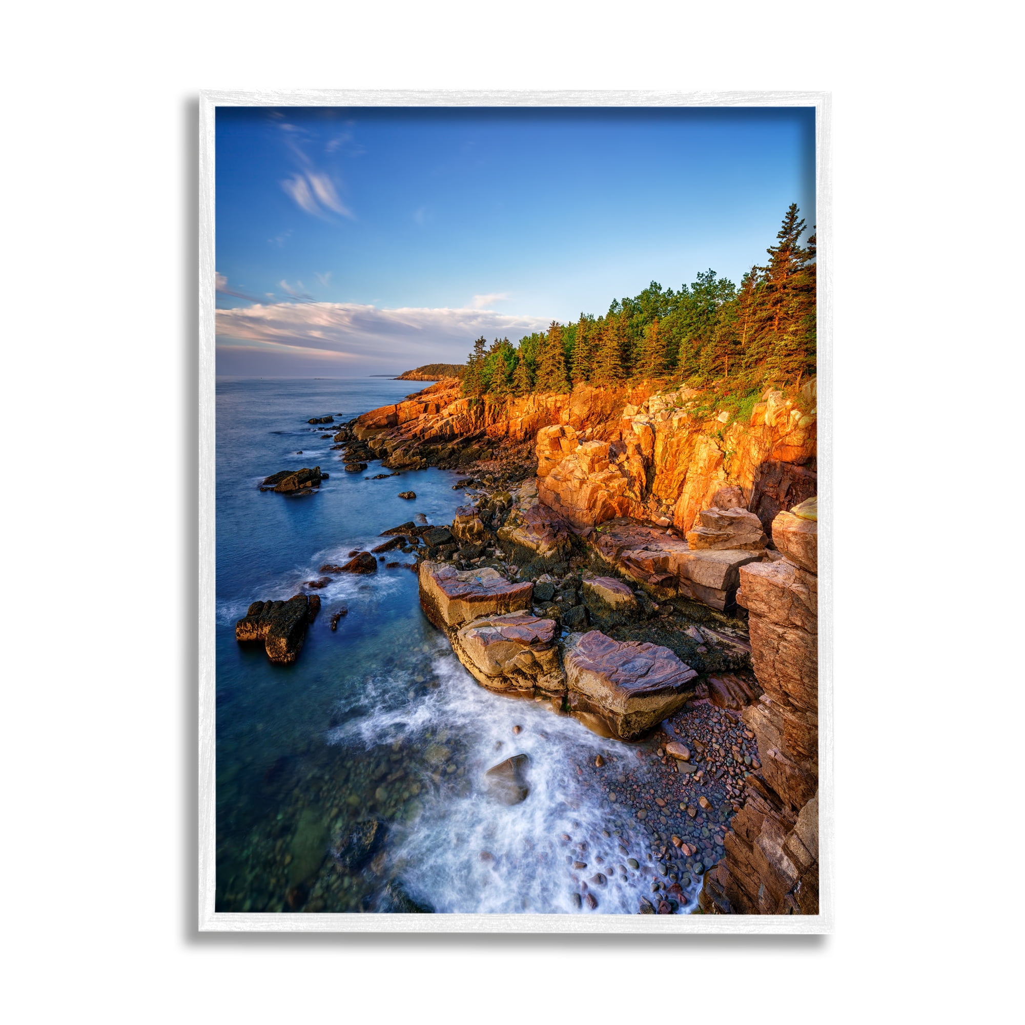 Stupell Rocky Cliffs Shore Beach Foam Landscape Photography White Framed Art Print Wall Art