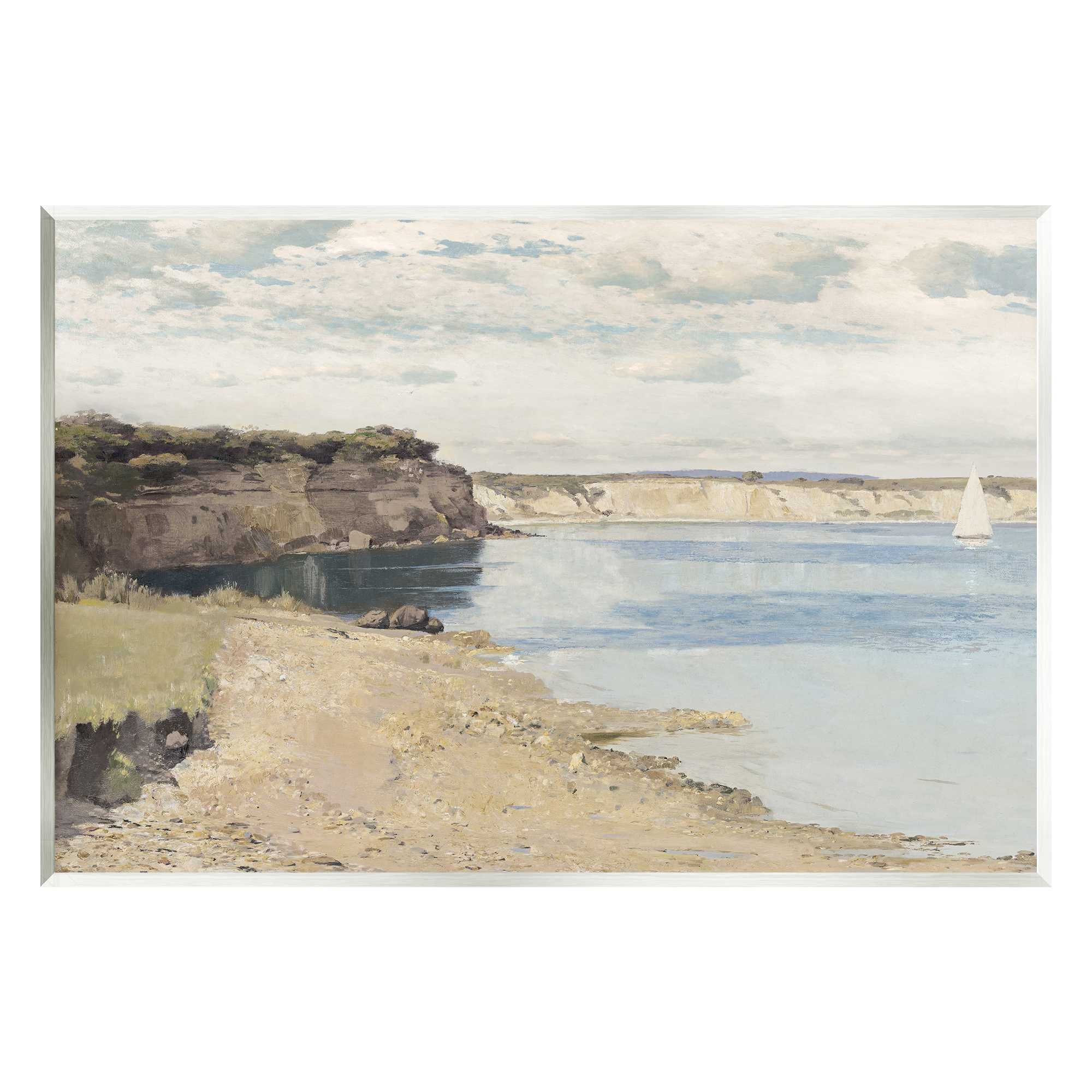 Stupell Rocky Coastal Cove Sailboat Landscape Painting Wall Plaque Unframed Art Print Wall Art