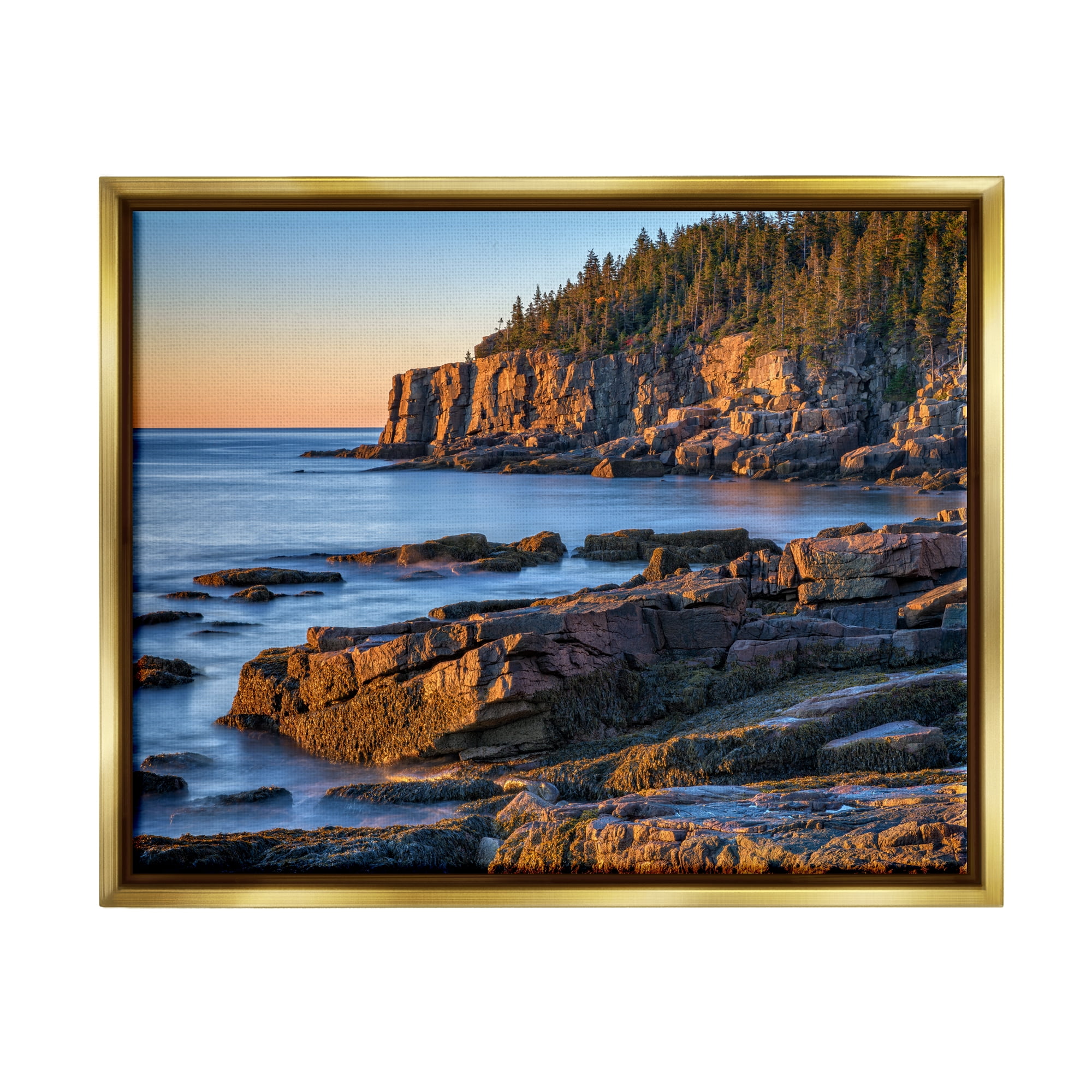 Stupell Rocky Cove Ocean Cliffs Landscape Photography Gold Floater Framed Art Print Wall Art