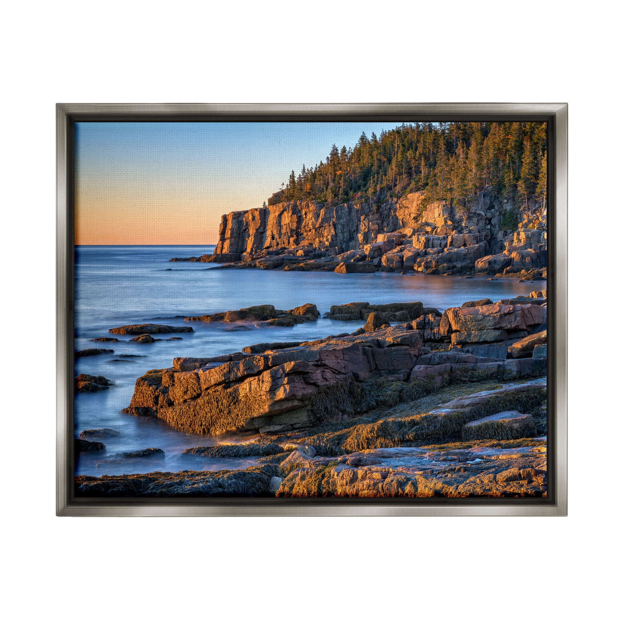 Stupell Rocky Cove Ocean Cliffs Landscape Photography Gray Floater Framed Art Print Wall Art