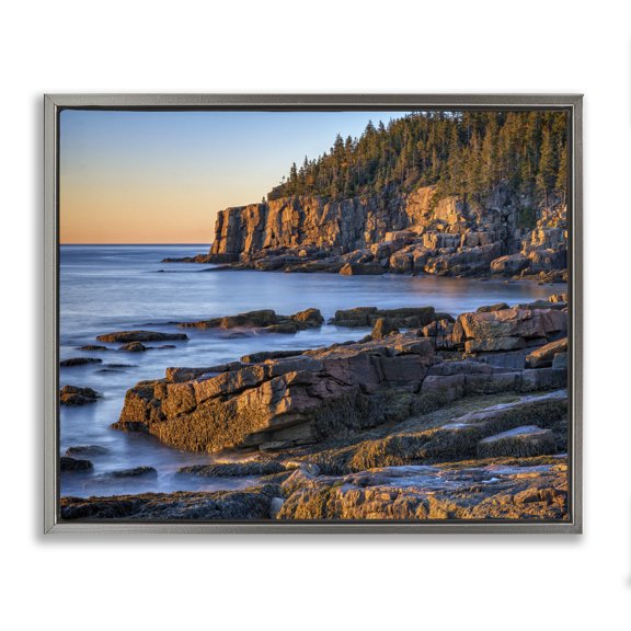 Stupell Rocky Cove Ocean Cliffs Landscape Photography Gray Floater Framed Art Print Wall Art