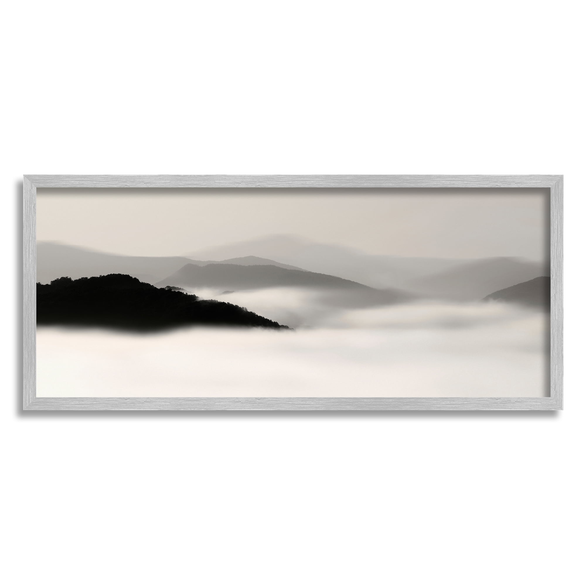 Stupell Rolling Fog Cloudy Mountains Landscape Photography Gray Framed Art Print Wall Art