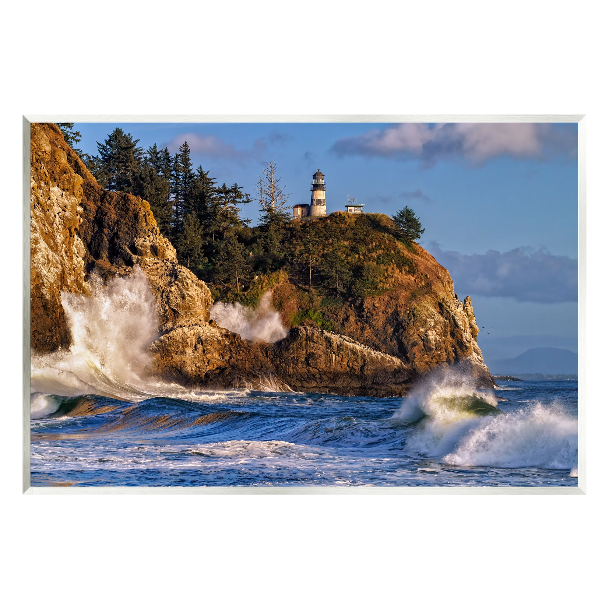 Stupell Rolling Sea Waves Lighthouse Cliff Landscape Photography Wall Plaque Unframed Art Print Wall Art