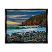 Stupell Rolling Waves Beach Rocks Coast Landscape Photography Black Floater Framed Art Print Wall Art