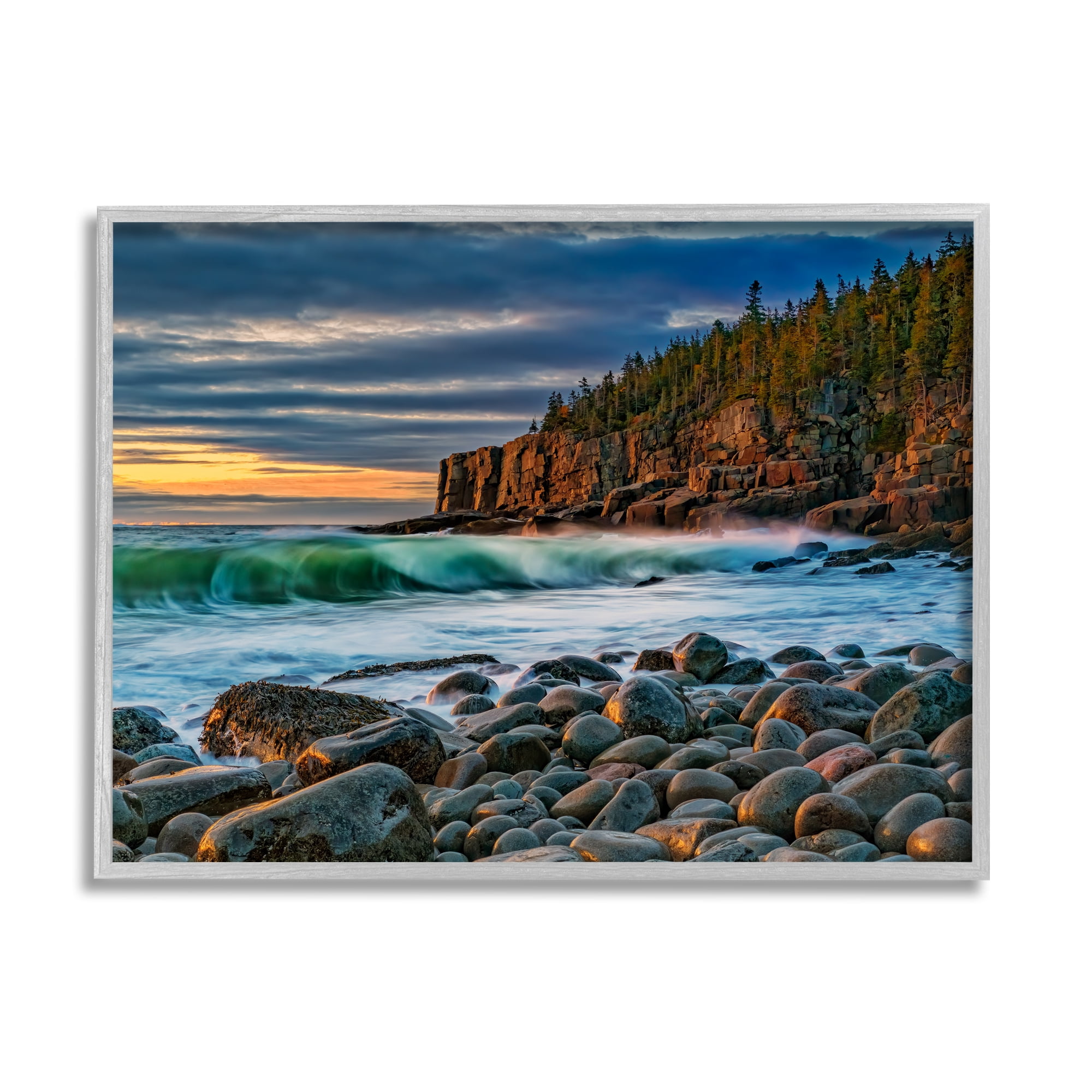 Stupell Rolling Waves Beach Rocks Coast Landscape Photography Gray Framed Art Print Wall Art
