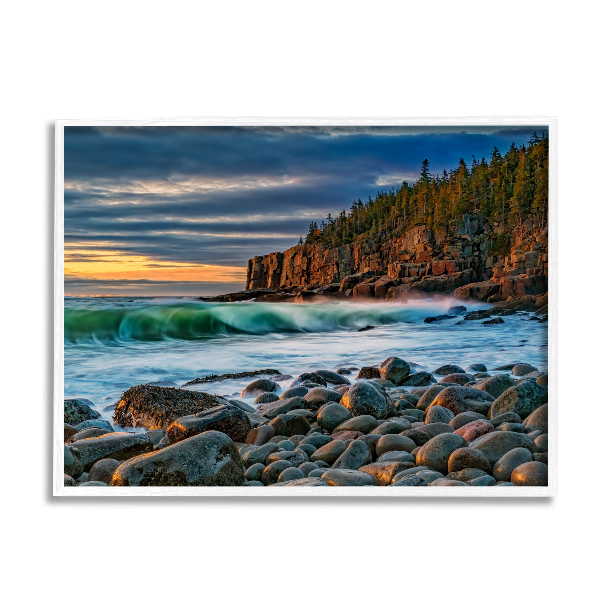 Stupell Rolling Waves Beach Rocks Coast Landscape Photography White Framed Art Print Wall Art