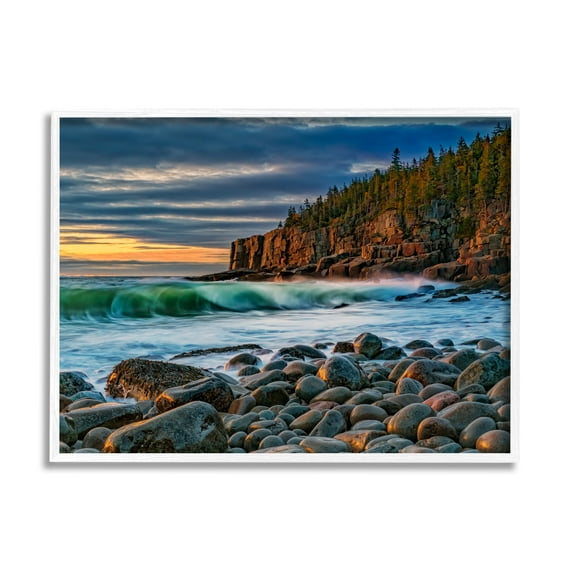 Stupell Rolling Waves Beach Rocks Coast Landscape Photography White Framed Art Print Wall Art