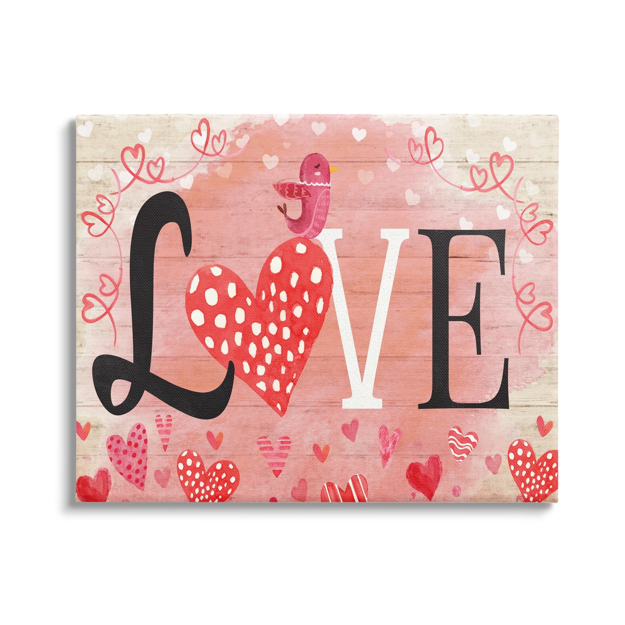 Romantic Love Hearts Bird Canvas Wall Art, 30 x 24 inches