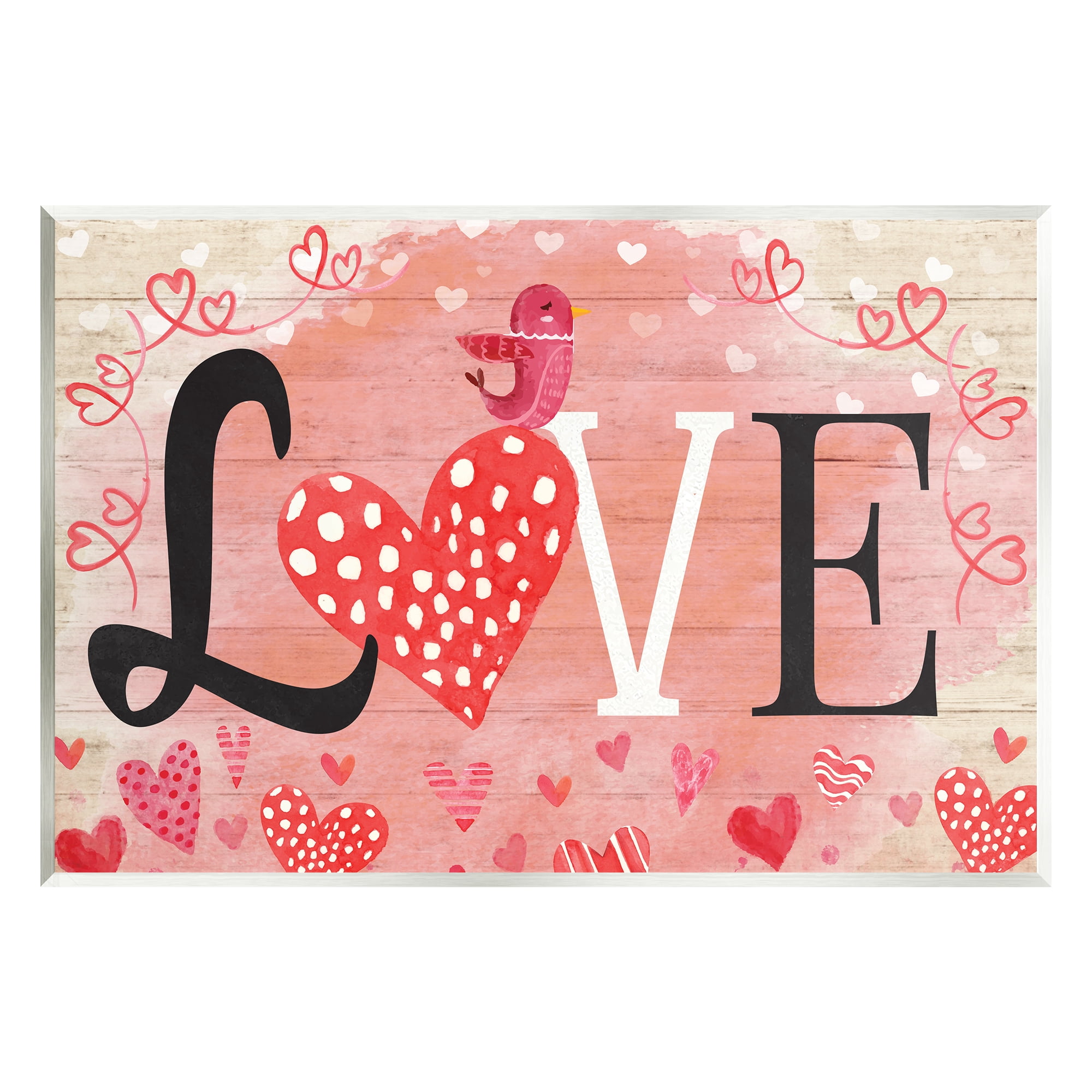Stupell Romantic Love Patterned Hearts Bird Holiday Painting Wall Plaque Unframed Art Print Wall Art