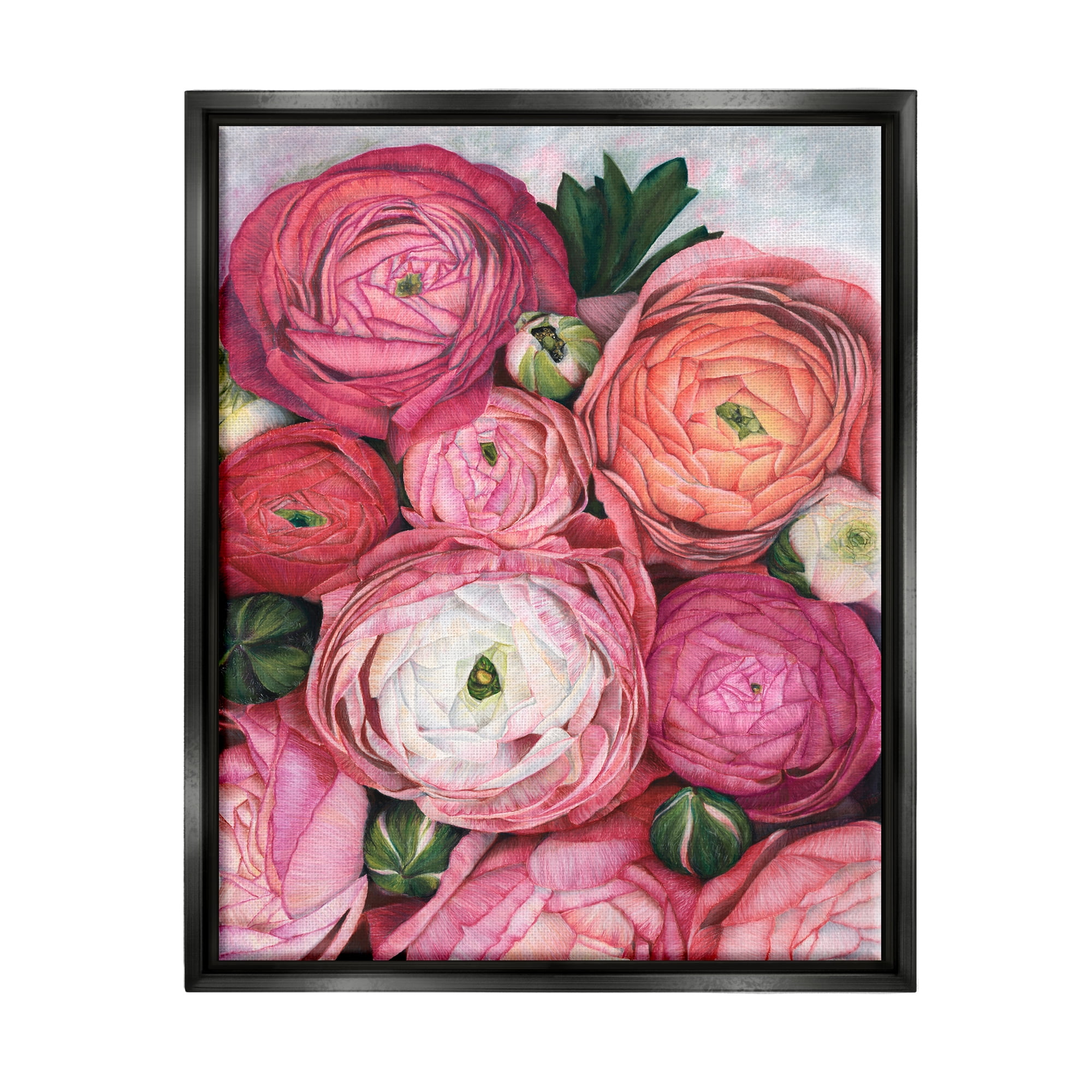 Stupell Romantic Red Peonies Budding Botanical & Floral Painting Black Floater Framed Art Print Wall Art